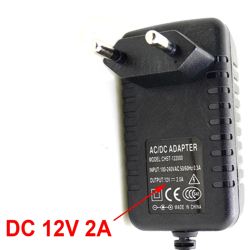 JIENUO 3Meters EU Plug AC/DC Supply Power Adapter Charger 3m Cable for Security CCTV Camera CCD 100-240V DC 12V 2A (2.1mm*5.5mm)