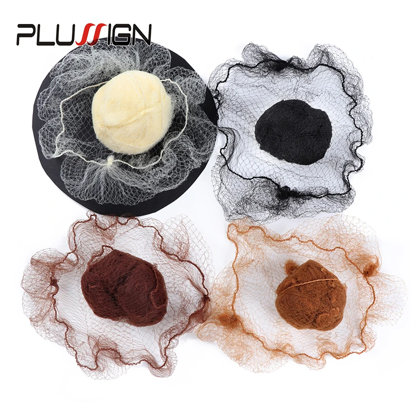 Plussign Nylon Hairnets Vô Hình Thun Viền Lưới Cho Bé Gái Nữ Bun 20 Chiếc Lông Mịn Lưới Cho Tóc Giả Dệt Đen cà Phê đen