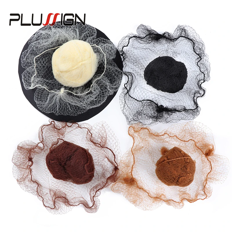 Plussign Nylon Hairnets Invisible Elastic Edge Mesh For Girls Women Bun 20Pcs Fine Hair Nets For Wig Weaving Black Dark Coffee