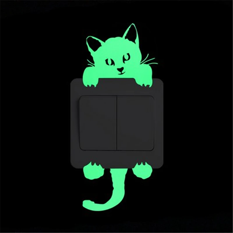 Luminous Switch Stickers Glow In The Dark Decorative Sticker Kids Room Home Decoration Cartoon Cat Dog Fairy Star Pvc Wall Decal