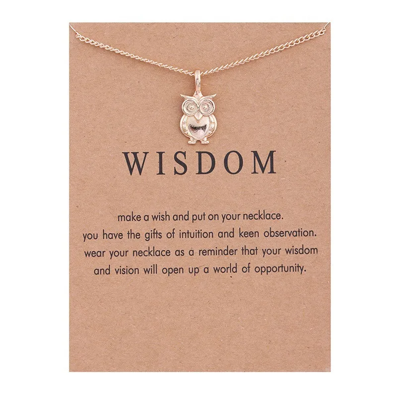 Animal Card Hot Gold-color Message Wisdom Owl Alloy Clavicle Necklaces Pendant Chocker Necklace Friends Gift for Women