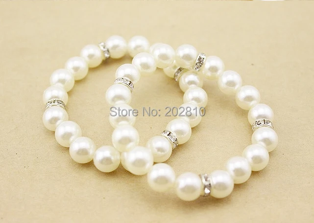 2 rupee item 10mm white pearl strand bracelet unisex easy pearl elastic bracelet silver plated pearl set auger bracelet