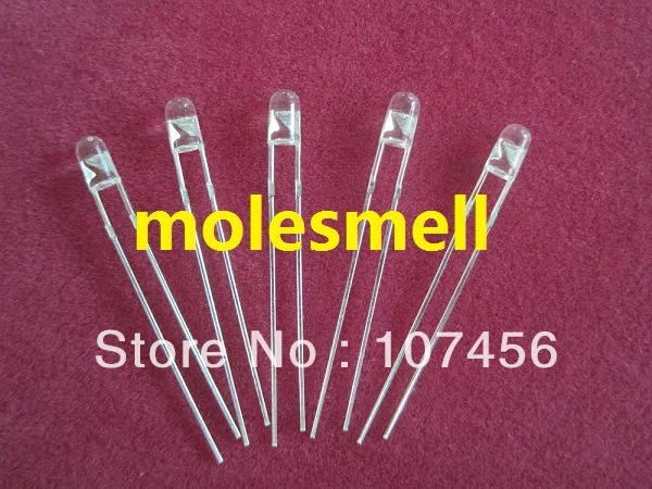 100pcs, 3mm Red Round Flangeless Bright Water Clear LED Leds+100 Free Resistor free shipping