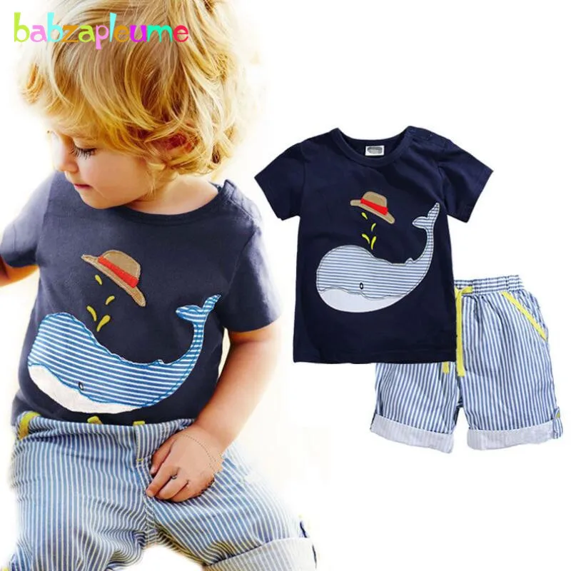 

New Toddler Boy Clothes Summer Fashion Baby Outfits Children Tracksuit Cotton Striped boys Pant infant T-shirt+Short 2pcs A238