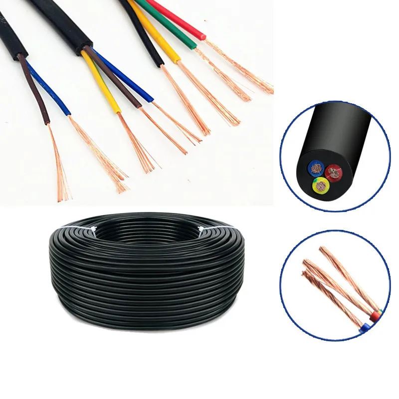 5Meter 24 AWG 22 AWG 20 AWG RVV 2/3/4/5/6/7/8 Cores Copper Wire Conductor Electric RVV Cable Black soft sheathed wire