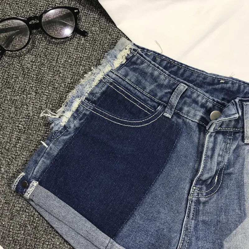 Wholesale hit color wide leg denim shorts female high waist fashion summer fray crimping denim hot shorts wq1643 factory