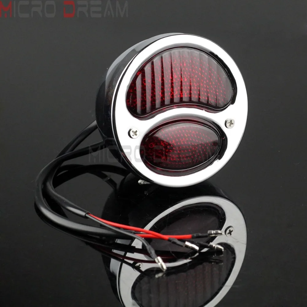 Motorcycle 12v Retro Taillight For Harley Chopper Cafe Racer Scrambler Custom Rear Tail Lamp w/ Stop Brake Light Chrome