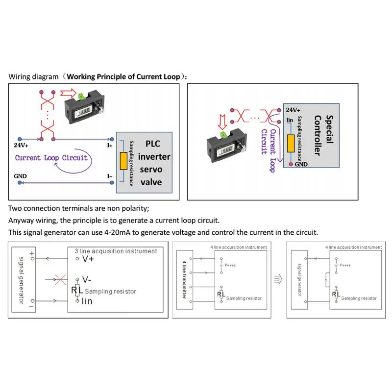 2-fio 4-20ma atual loop sinal gerador painel-montado transdutor de corrente suporte 2,3, 4 fios