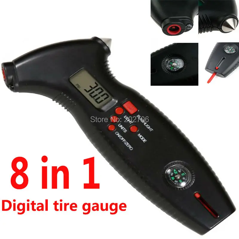 

8 in 1 Digital Tyre Gauge first aid rescue T&E tools Pressure & Vacuum Testers Tire Gauge Precision Digital Monitors