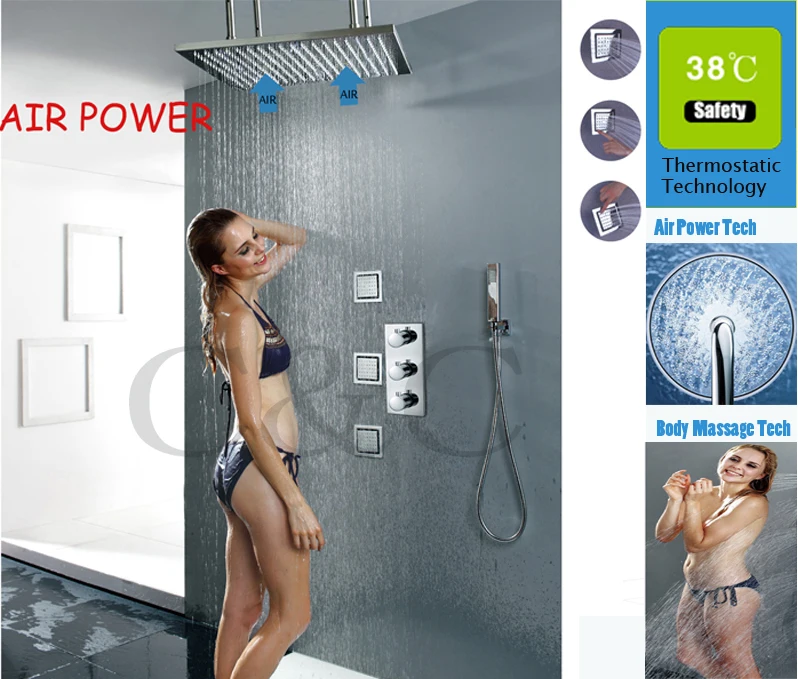 Air Power Technology! With 20 Inch Air Water Saving Shower Faucet Head Spray Jets Thermostatic Conceal Bathroom Shower Faucet