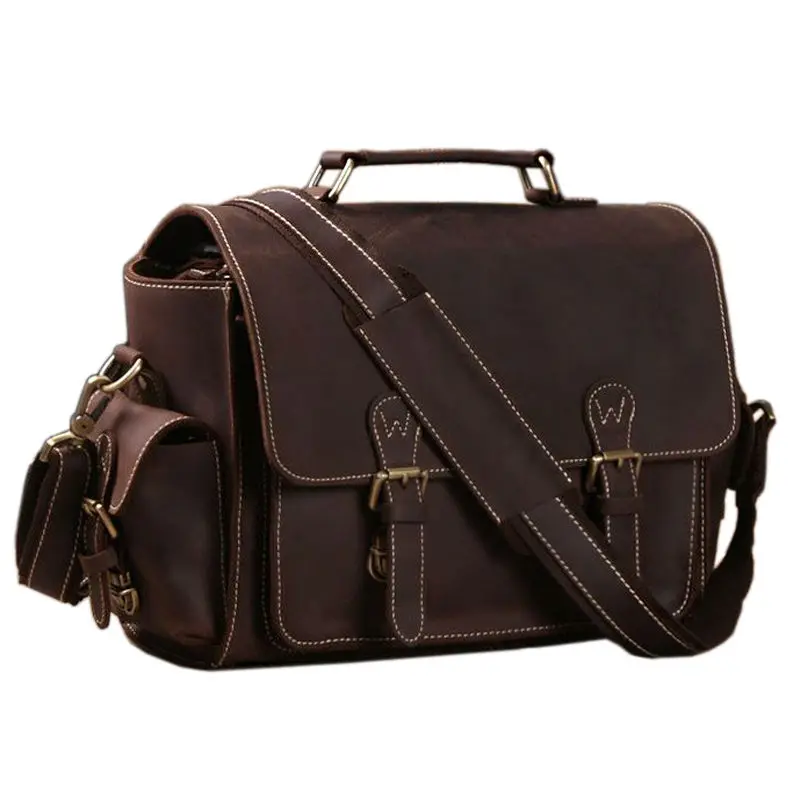 Genuine Leather Men Briefcase Messenger Bags Crazy Horse Leather Camera Bag Business Bag Male Leather Briefcase Laptop Bags Tote