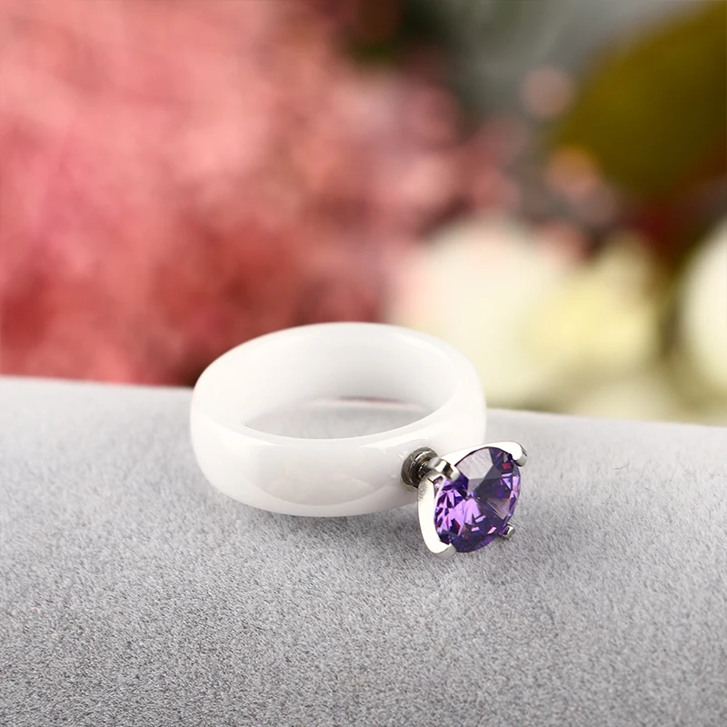 2018 Fashion Vintage Women Purple Crystal Ceramic Ring Black ColorFilled Zircon Crystal Rings Size 6-9 Engagement Rings