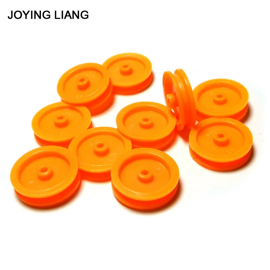 

Orange Plastic Pulley OD=16.8mm Shaft Hole 1.95mm tight for 2mm Belt Sheave Drive Wheel DIY Toy Model Accessory 100pcs/lot