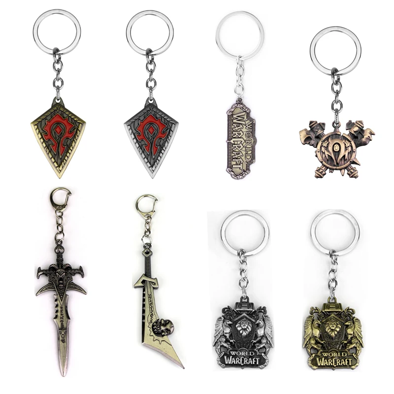 Hot Sale New BLZ Game World Of Warcraft Keychain Engraved WOW Logo Metal Keyring For Man Dropshipping