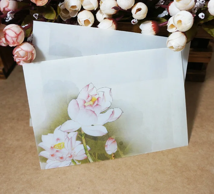 10Pcs/Lot 12.5X17.5Cm Chinese Style Vintage Flower Lotus Parchment Paper Envelopes Craft Gift Envelopes