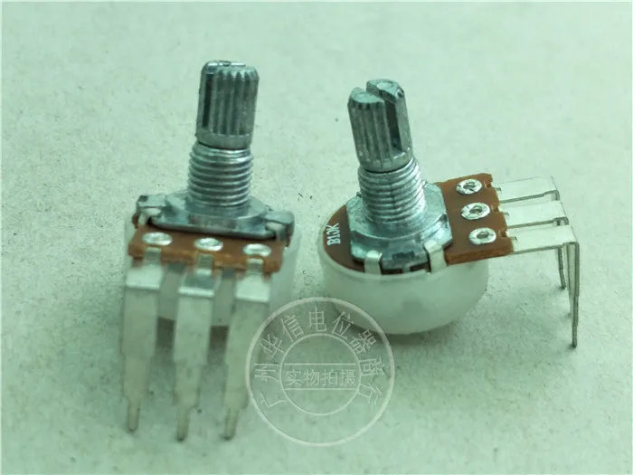 5pcs 148-type single rotary potentiometer B10K large curved foot / handle length 15MM / knurled shaft with midpoint