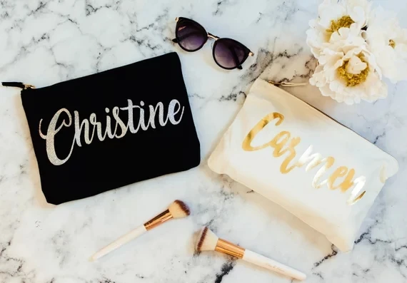 personalized text name wedding birthday gifts bride bridesmaid comestic vanity Bags, Unique Gift for Bridal Party