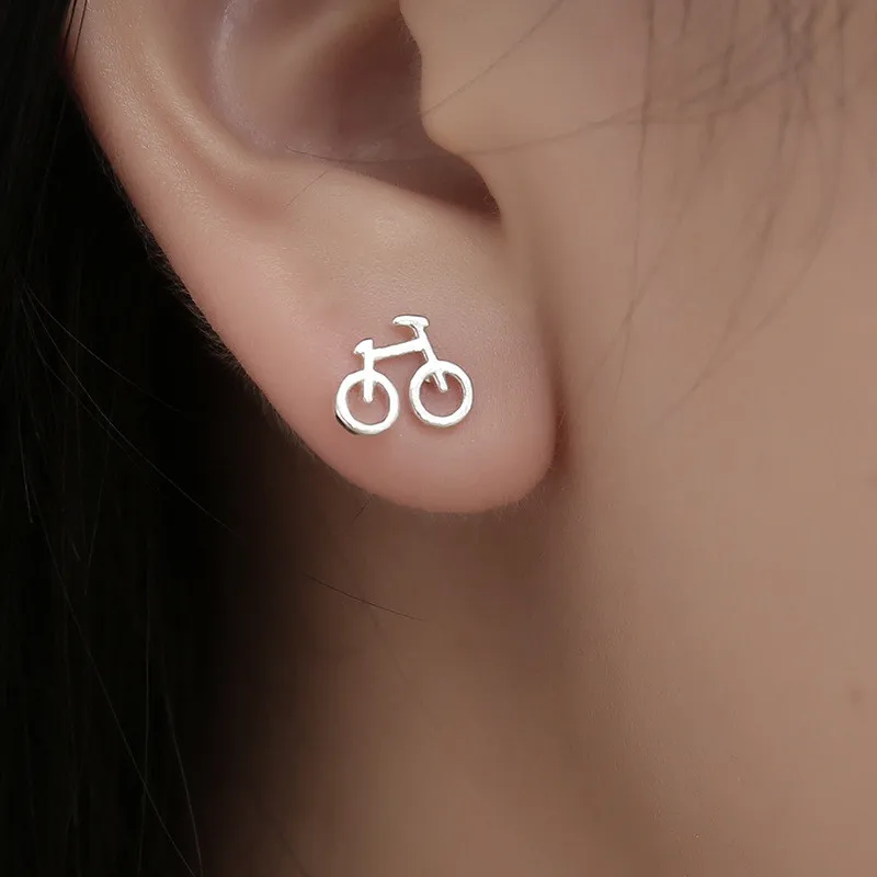 New Arrival Lovely Silver Color Biker Cute Tiny Bike Bicycle Stud Earrings For Women Best Friend Ear Jewelry Gifts