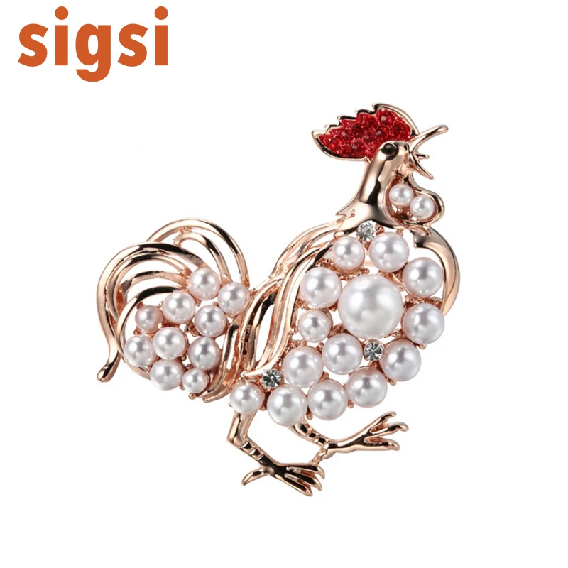 100pcs/ Gold Tone Luxury Men Women Brooch Jewelry Imitation pearl Rhinestone Cock Breastpin Corsage Shawl Hijab Lapel Pin Brooch