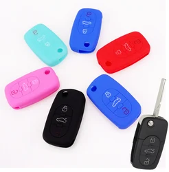 3 Button Silicone Car Old Key Fob Cover Case Fit For Audi A2 A3 S3 A4 S4 A6 S6 Rs6 A8 Tt Allroad Flip Folding Remote Holder