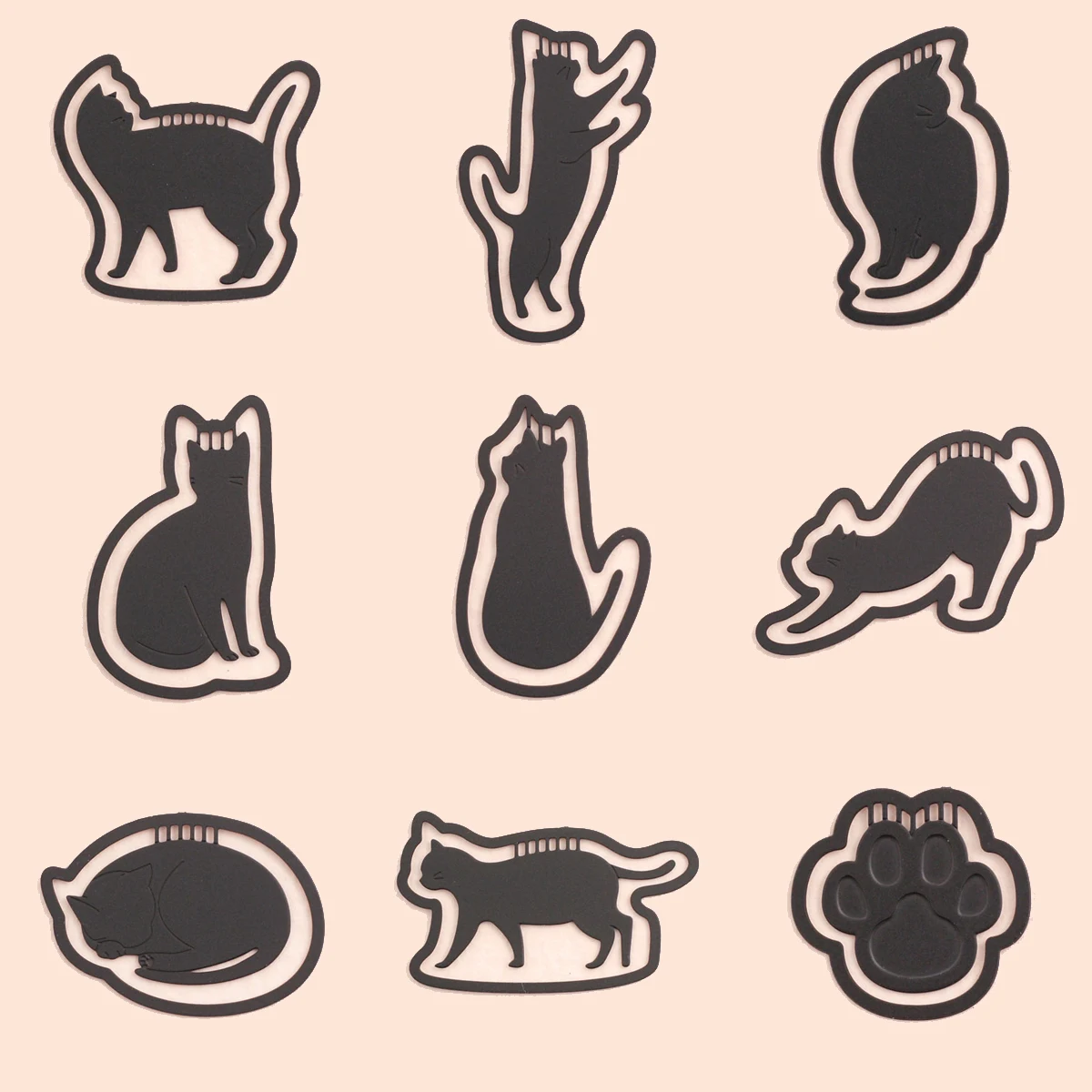 9 pcs/set Creative Japanese Mini Hollow Metal Black Cat Bookmarks Students Cute Cartoon Marker Bookmarks Children Gifts Supplies