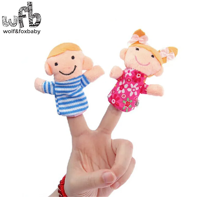 Einzelhandel 6 teile/paket Finger Plüsch Puppet Happy Family Story Telling Puppen Unterstützung Kinder Baby Pädagogisches Spielzeug Freies Verschiffen 2014