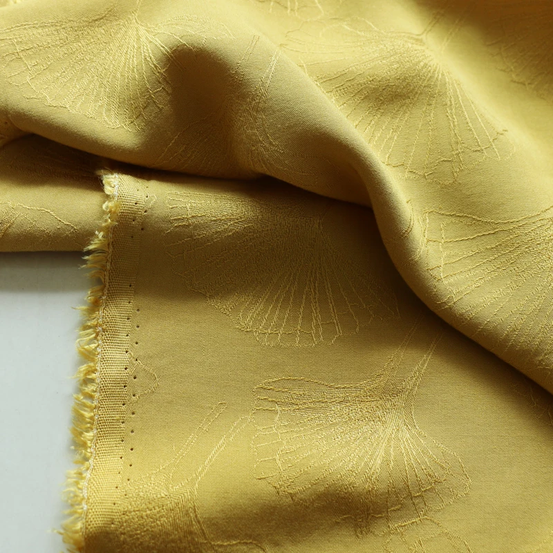 1 meter X 1.4 meter Warm yellow rayon material leaf pattern viscose fabric jacquard