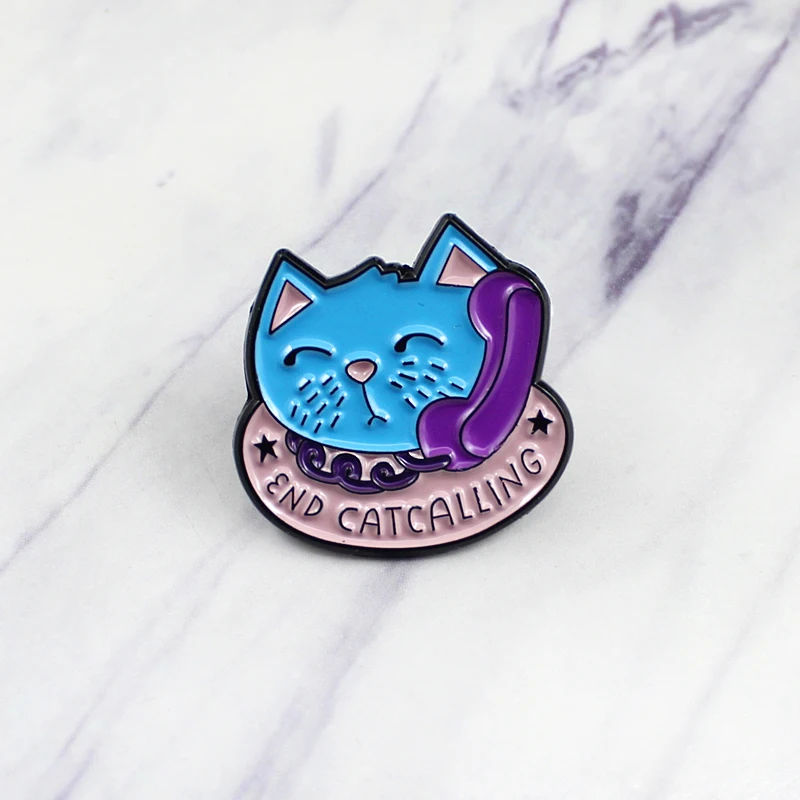 GDHY Lovel END CATCALLING Blue Cat Brooch Call Phone Cat Kitty Enamel Pin Pet Cat Lovers Badge Lapel Jeans Gift For Cute Kids