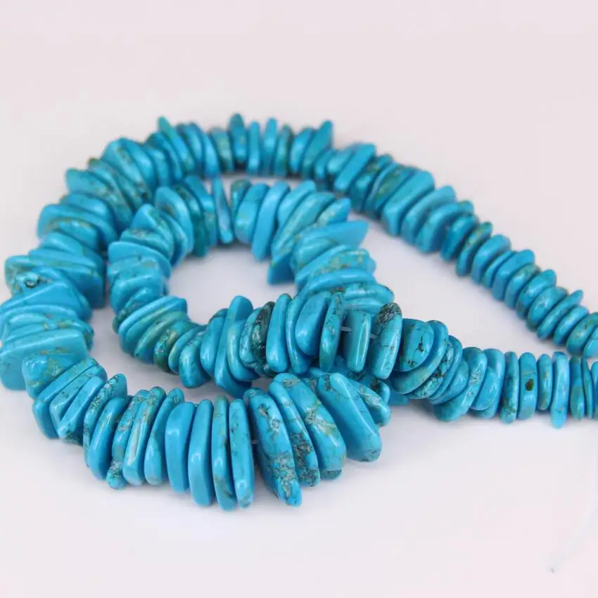 15.5 Inches of Strand Blue Drilled Spacer Pendants,Smooth Howlite Magnesite Freeform Slab Slice Loose Beads Necklace