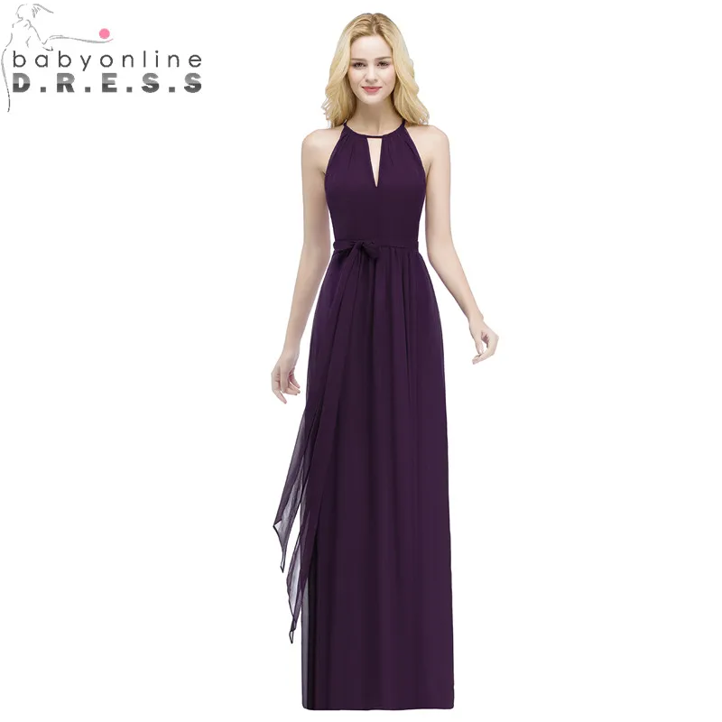 

Babyonlinedress Purple Halter Neck Bow Tie Bridesmaid Dresses Cheap Chiffon Wedding Party Dresses Robe Demoiselle D'honneur