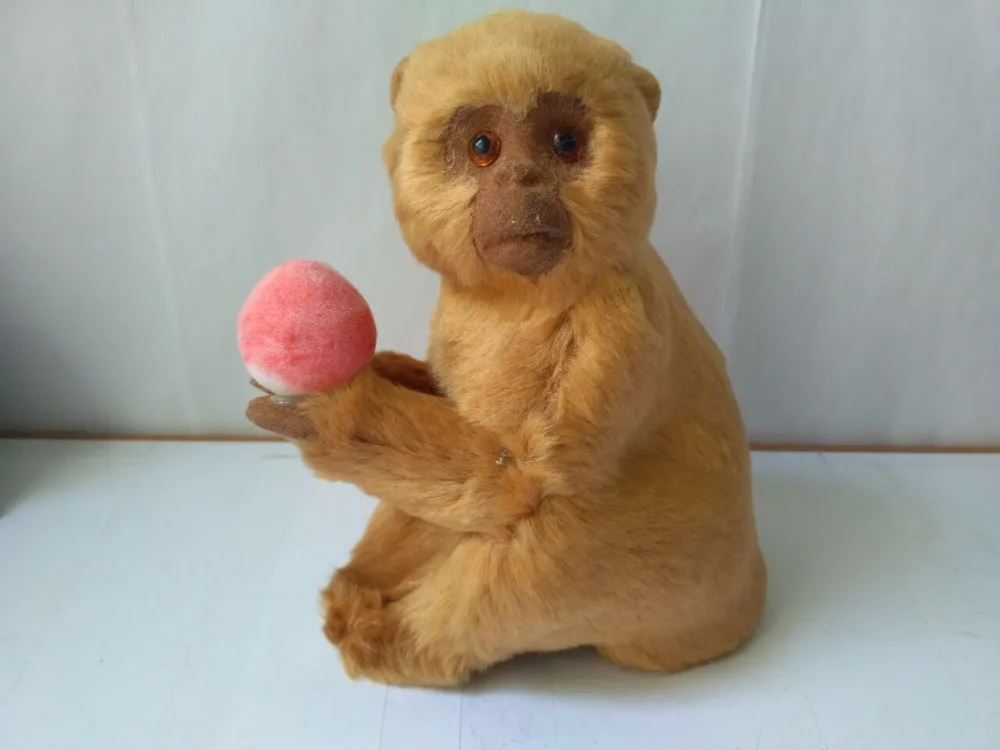 simulation monkey 14x10x17cm plastic&furs taking peach monkey model handicraft prop home decoration gift d2500