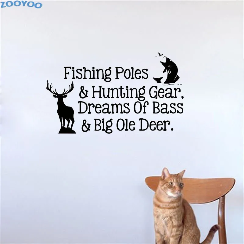 ZOOYOO New Arrival Fishing Poles And Hunting Gear Wall Stickers Home Decor Vinyl Removable Fish And Deer Wall Decals Kids Room D