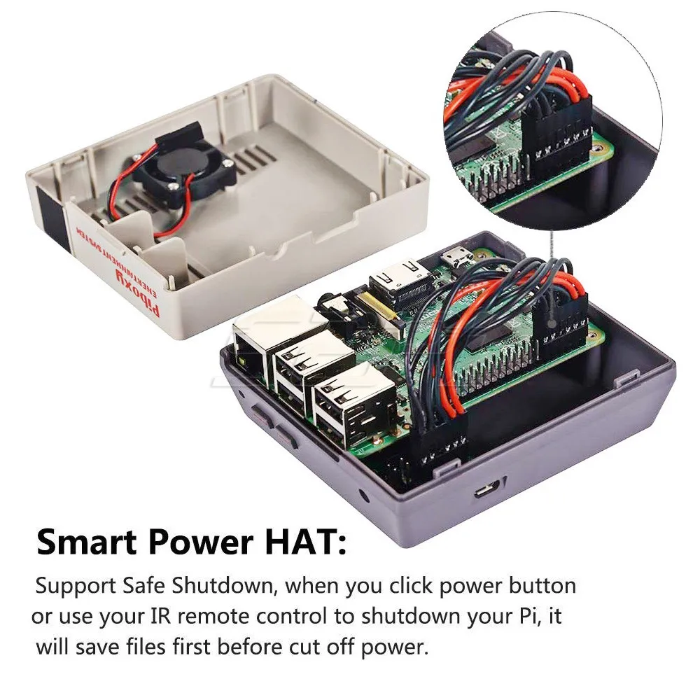 52Pi Piboxy NesPi Case with IR Remote Functional Power Reset Shutdown Button Control Cooling Fan for Raspberry Pi 3B+ / 3B