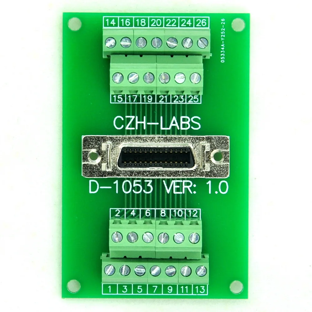 

26-pin 0.05" Mini D Ribbon/MDR Female Breakout Board, SCSI, Terminal Module.