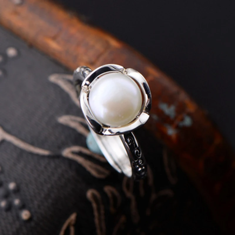 MAYONES  Pearl Ring Real 925 Sterling Silver Exaggerated Creative Flower Natural Freshwater Pearl Rings For Womens Jewelry