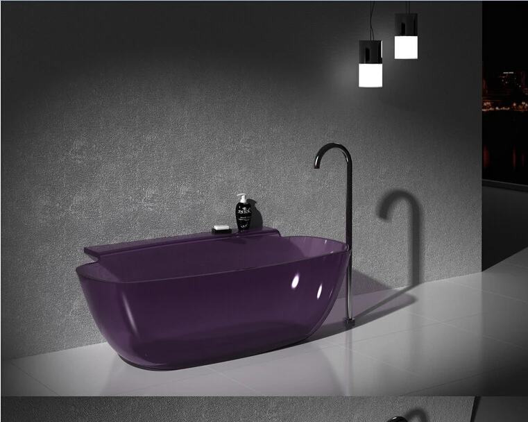 

1580x820x600mm Solid Surface Stone Integrated Bathtub Freestanding Floor Mounted Advanced Resin Tansparent Colourful Tub WD027