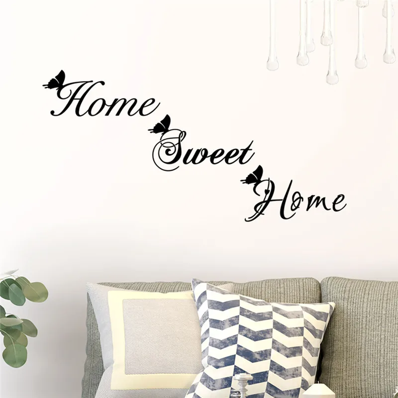 Sweet Home Quotes With Butterfly Pattern Wall Decals For Living Roon Bedroom Home Decoration Vinyl Wall Art Decorative Stickers