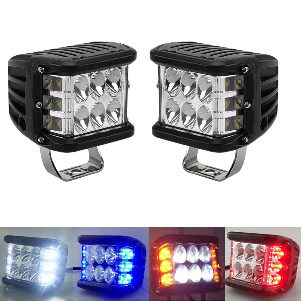 

2pcs 4 inch Side Shooter LED Pods Light Off Road Dual Side Amber/Red/Blue/White DRL with Flash Strobe Function Fog Driving Ligts