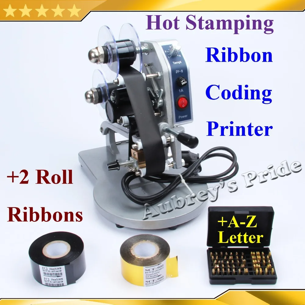 Free CP Hot Stamping Coding Printer Machine +2 Rolls Black Golden Ribbon Color Belt Date 0-9 No.+26 A-Z English Capital Letters