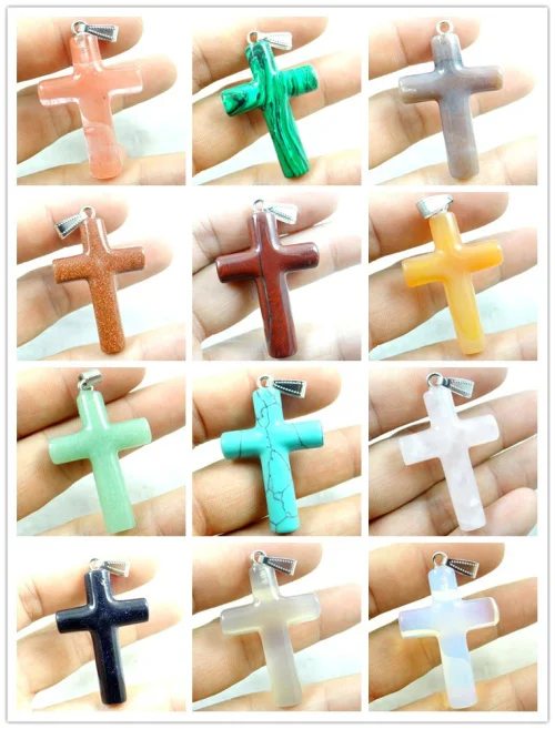 natural stone Quartz crystal Turquoises tiger eye cross charms Pendant for diy Jewelry making necklace Accessories