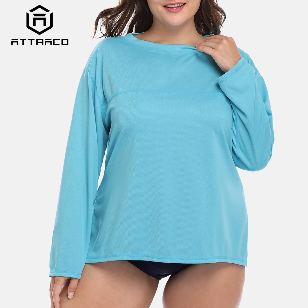 Attraco Women Long Rashguard Swimsuit Shirts UPF 50+ Womens Plus Size Swimwear UV-Protection Rash Guard Beach Wear