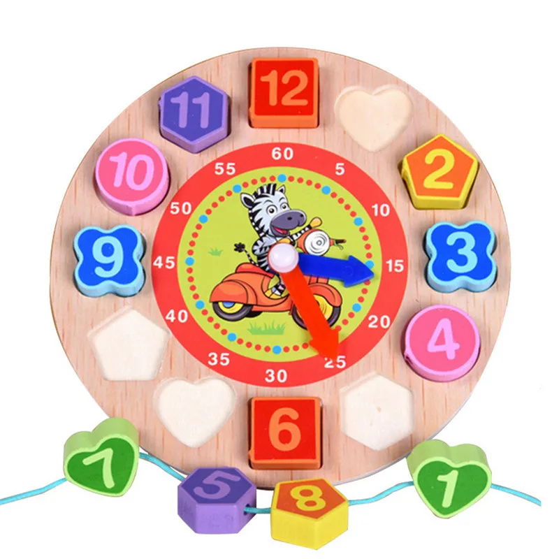 4 Models Puzzles 1Pcs/Set Animal Cartoon Educational Toy For Children Digital Wooden Clock Beaded