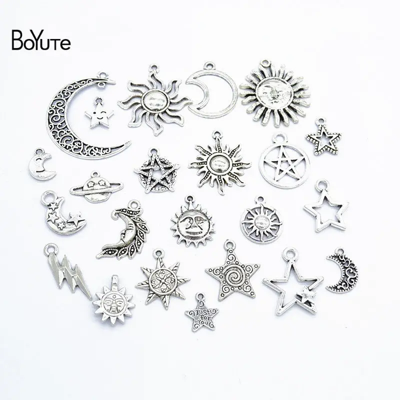 BoYuTe Factory Direct Wholesale Mix 23 Styles Tibetan Silver Star Moon Sun Pendant Charms Diy Alloy Jewelry Accessories