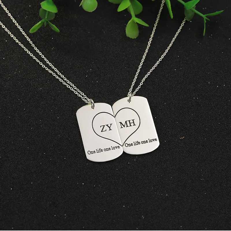 Customized Silver 2 Pendant Necklaces Personalized Engrave Name Family Jewelry Lovers Necklaces BBF Valentine's Day Jewelry