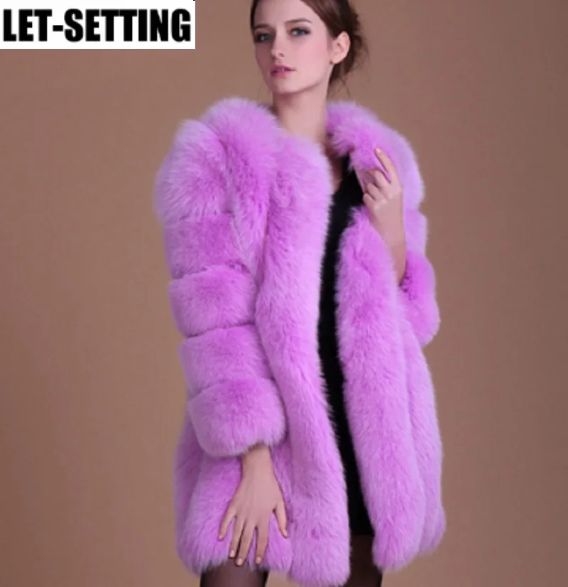 Faux Fox Fur coat Women Slim Faux Fur Jacket Long coat Winter Faux Fox Fur Coat stripe luxury fashion 4XL white,blue,purple