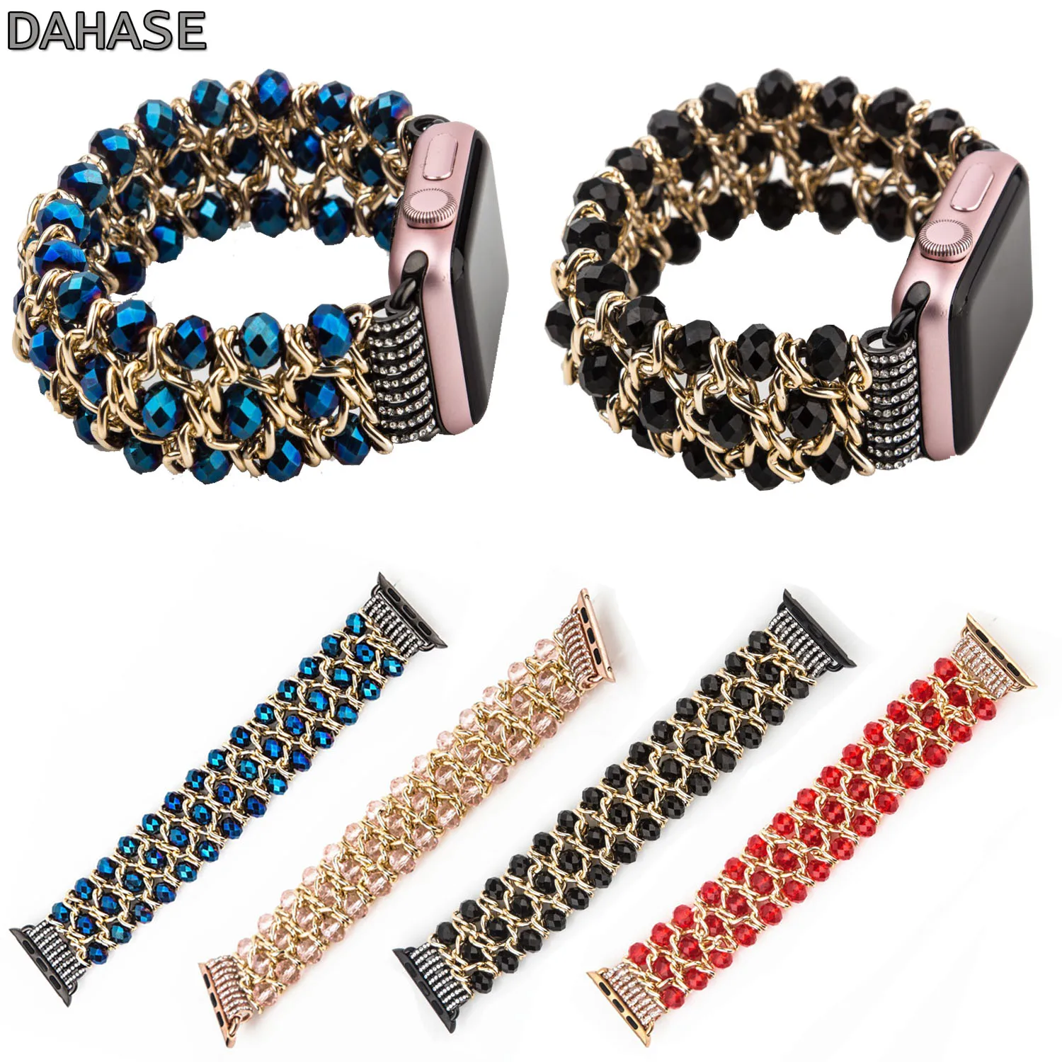 Bling Beads Chain Stretch Bracelet for Apple Watch Band 41 45mm 40 44mm 38 42 Strap for iWatch 8 7 6 5 4 SE Jewelry Wristband