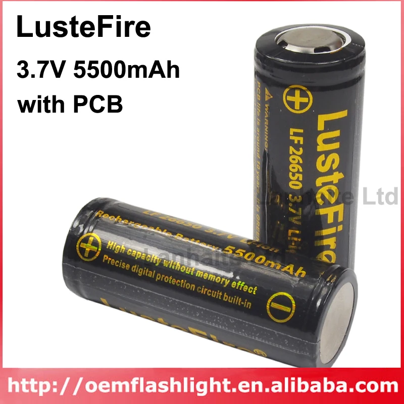 

LusteFire 26650 3.7V 5500mAh Rechargeable Li-ion 26650 Battery with PCB ( 1 pc )