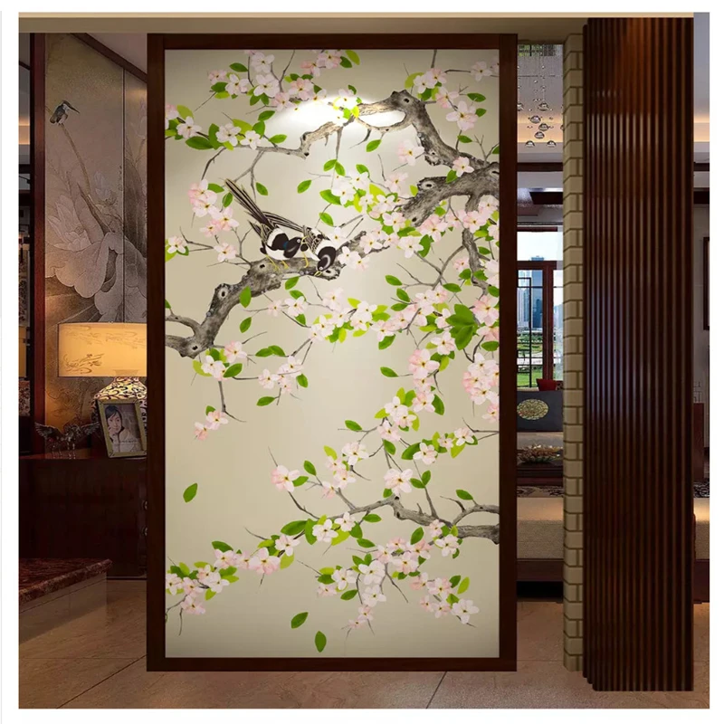 

beibehang Custom wall papers home decor fashion three-dimensional flower hand-painted pen and bird new Chinese porch background