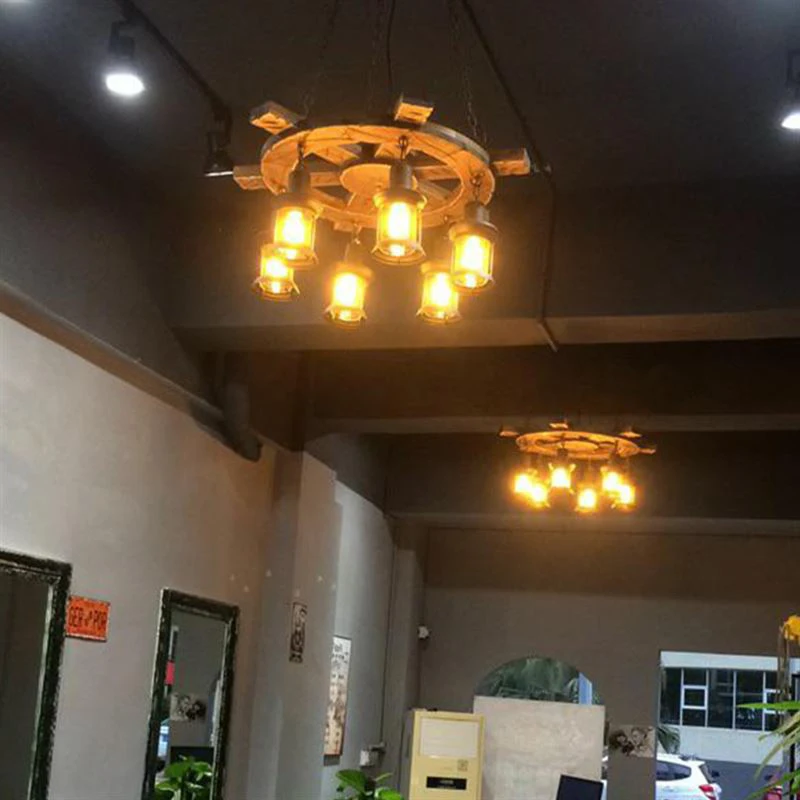 Retro Bar Industrial Wind Loft Solid Wood Personality Restaurant Coffee Shop Industrial Chandelier