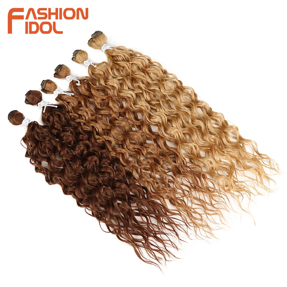 Fashionable IDOL-Extensões de cabelo sintético para mulheres negras, Afro Kinky Curly Hair Bundles, Ombre Blonde, resistente ao calor, 6 PCs, 24-28in